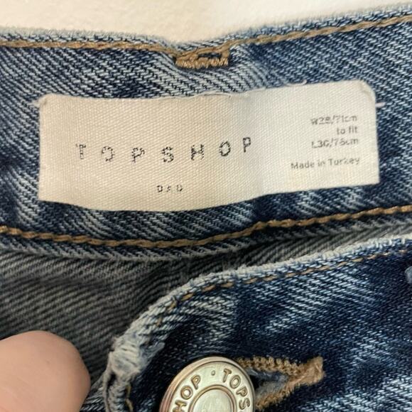 Topshop Straight Leg Jeans 28 Womens Button Fly Denim Distressed Open Knee - Picture 5 of 6